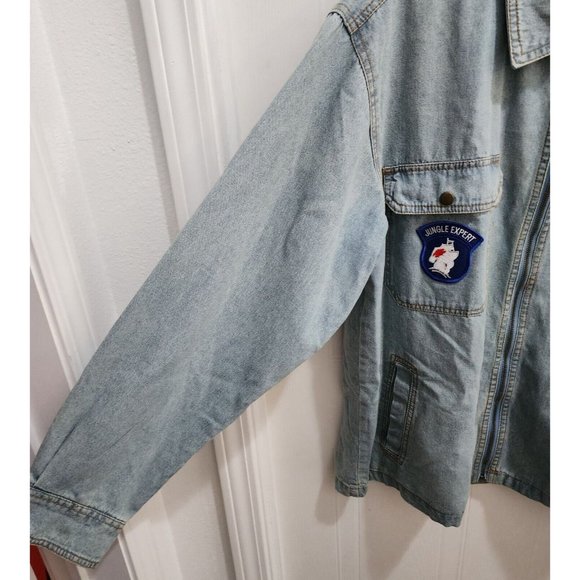 VTG Duke Haband USA Army Jungle Patch Flannel Lined Denim Full Zip Jacket Size M - Picture 5 of 16